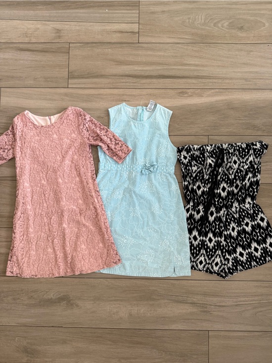 Other - Girl’s dress pattern - Black Pattern, Light Blue, Dusty Pink Lace size med 8/9